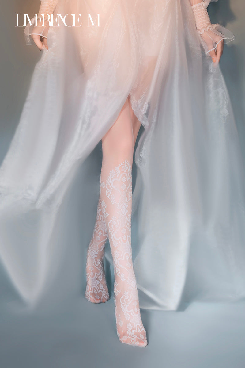 「Venus」15D レースジャカードストッキング 透け感  レトロ ふんわり セクシー