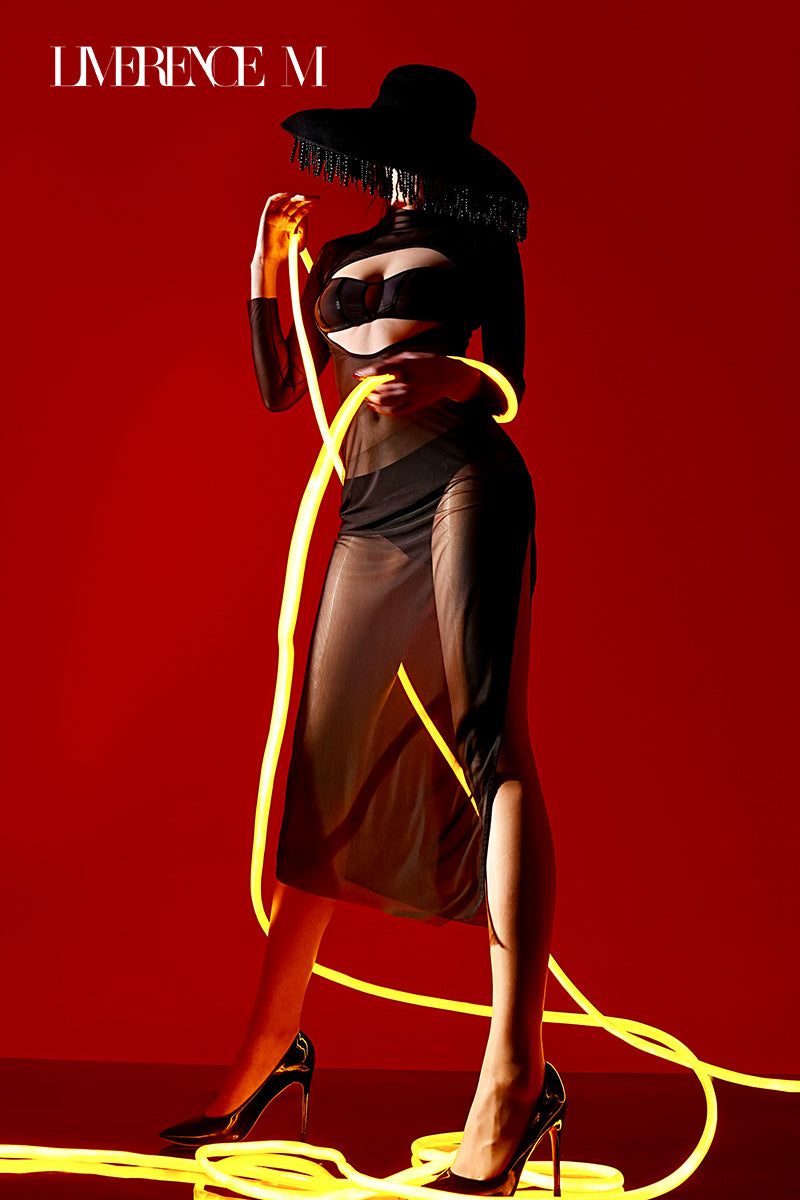 "Mist&Sheer" Mesh Dress, 2-Way Reversible (Front and Back), Sheer Mesh Cardigan, Silky, Sexy