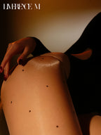 「Bubble Tea」10D 光沢ストッキング ドット柄 オープンクロッチ なめらか 高弾力 伝線しにくい