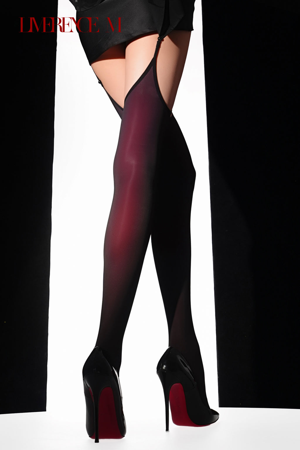 Gem 150D Garter Stockings: Glossy, Silky Smooth, High Elasticity, Black x Color Glow