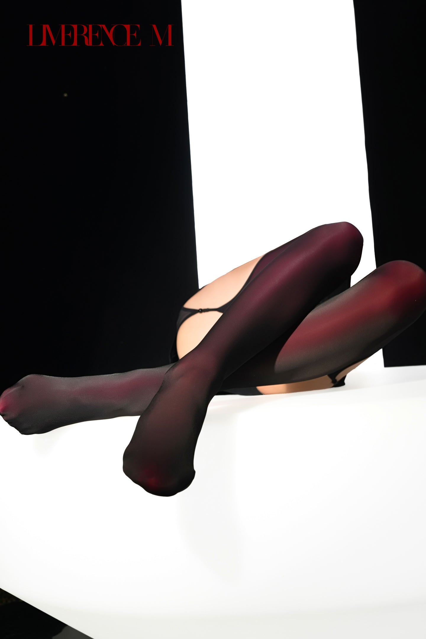 Gem 150D Garter Stockings: Glossy, Silky Smooth, High Elasticity, Black x Color Glow