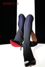 Gem 150D Garter Stockings: Glossy, Silky Smooth, High Elasticity, Black x Color Glow