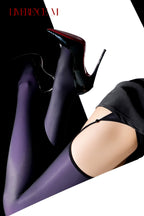Gem 150D Garter Stockings: Glossy, Silky Smooth, High Elasticity, Black x Color Glow