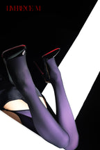 Gem 150D Garter Stockings: Glossy, Silky Smooth, High Elasticity, Black x Color Glow