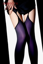 Gem 150D Garter Stockings: Glossy, Silky Smooth, High Elasticity, Black x Color Glow