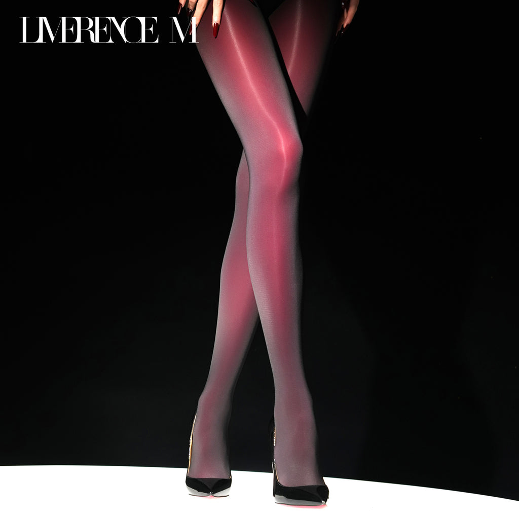 「Gem」150D 光沢ストッキング うるツヤ なめらか 高弾力 ブラック×カラーグロウ