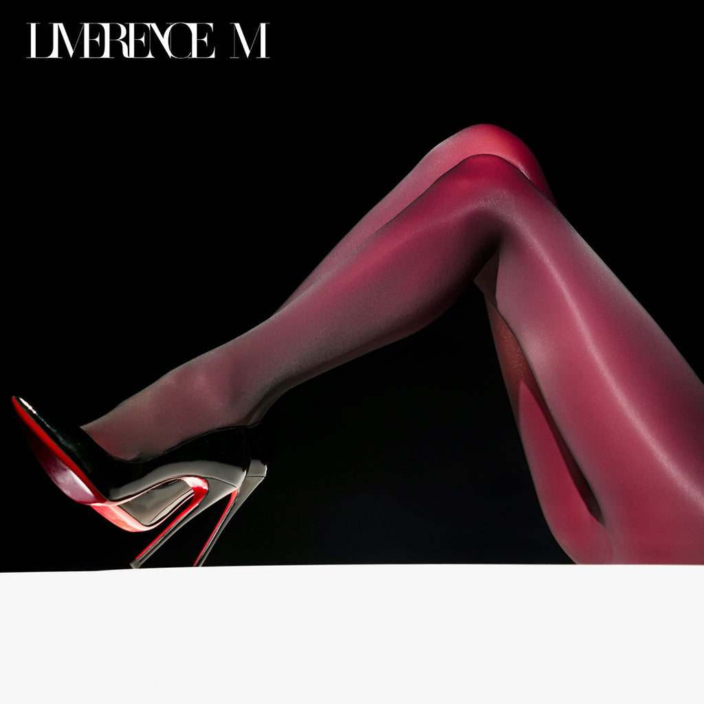 「Gem」150D 光沢ストッキング うるツヤ なめらか 高弾力 ブラック×カラーグロウ