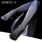 「Gem」150D 光沢ストッキング うるツヤ なめらか 高弾力 ブラック×カラーグロウ