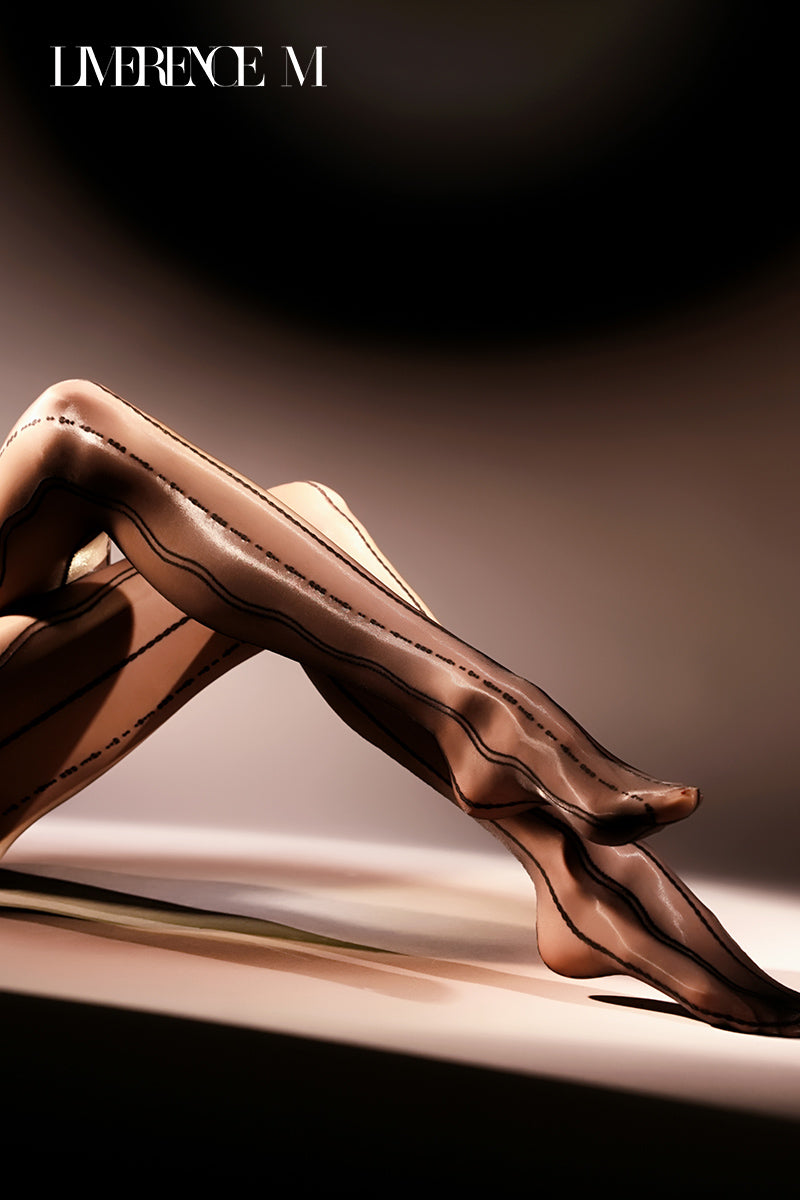 「Denpa」8D 光沢ストッキング ツヤ感 電波柄 デザイン感 なめらか セクシー