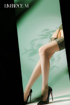 「Bamboo」5D 中華風ガーターストッキング 竹の葉刺繍 マット シルキー セクシー